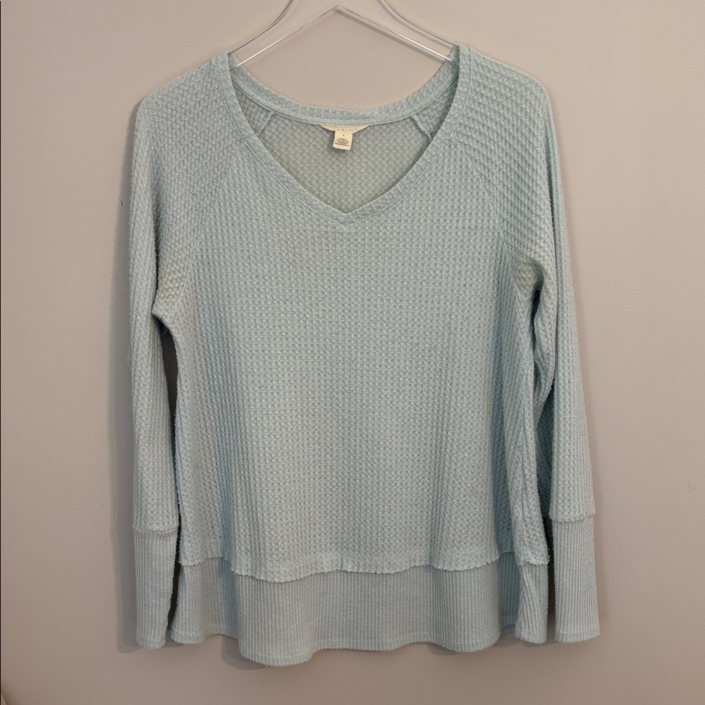 Caslon Sky Blue Waffle Knit Long Sleeve Top Size Small